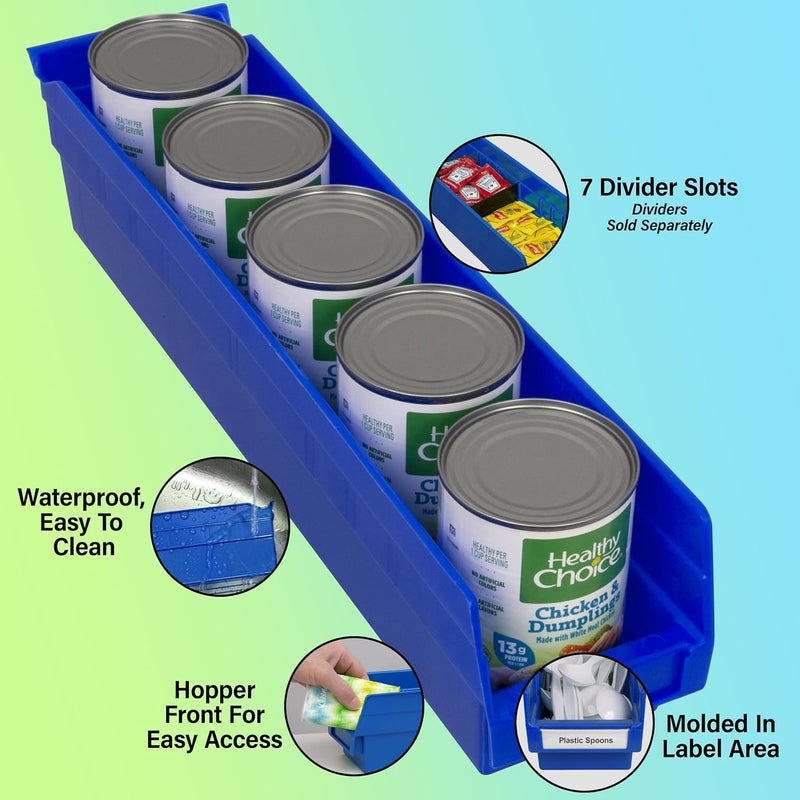 Akro-Mils 30128 Plastic Shelf Bins, Heavy Duty Storage Bins for Garage, Closet, and Drawer Organization, 18-Inch x 4-Inch x 4-Inch, Green, 12-Pack - Image 3